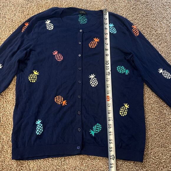 Talbots Navy/Pineapple Embroidered, Light Weight, Cardigan- L - Picture 4 of 6